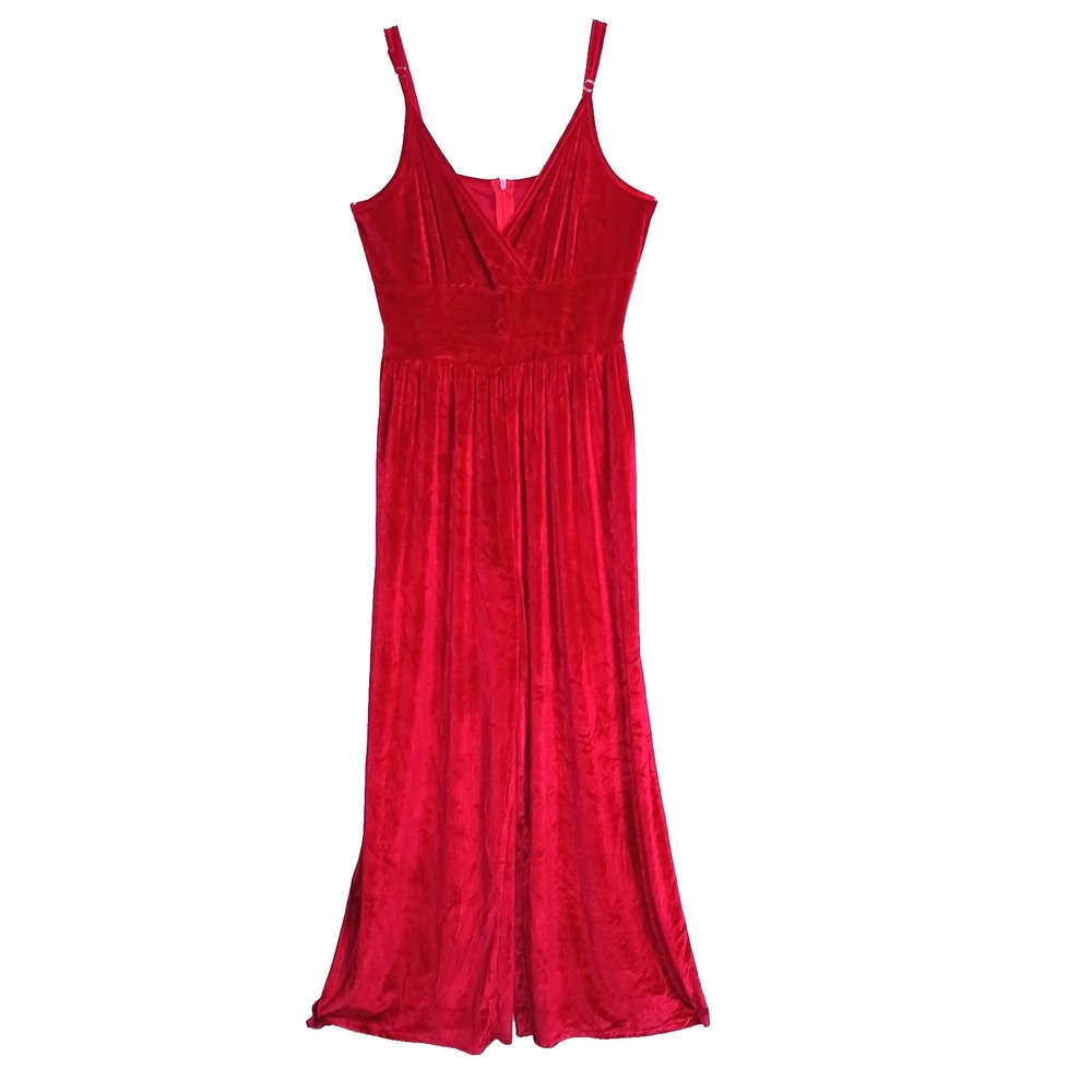 Velvet Red Jumpsuit Women Large Velour Christmas Santa Holiday Party Wide Leg